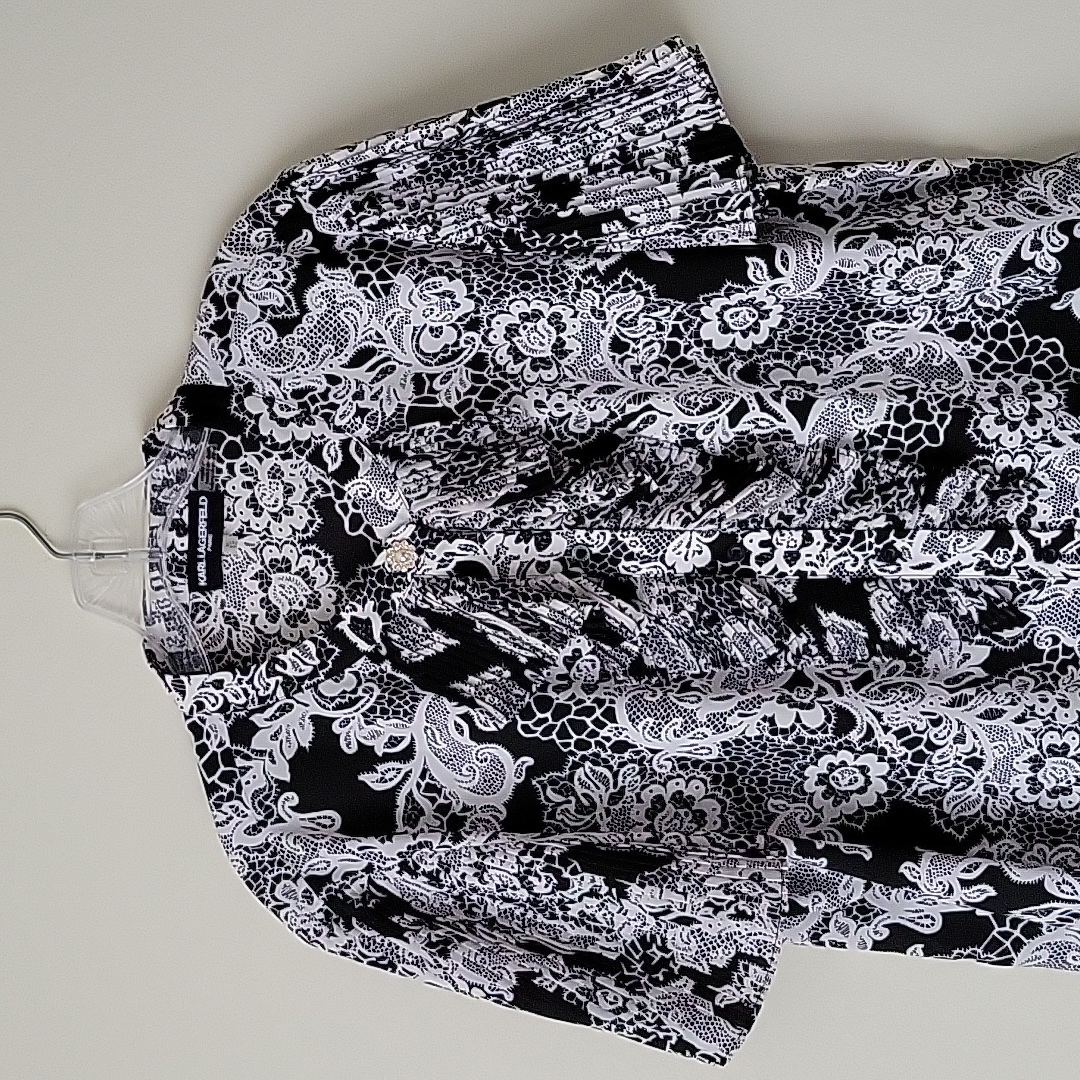 Karl Lagerfeld Women's Black And White Blouse- Size Xl- New!